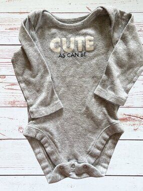Bundles Baby Place 0-3 Month "Cute as Can Be" Gray Long Sleeve Body Suit